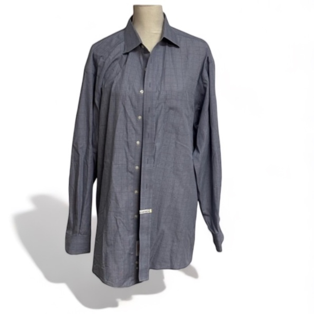 Roundtree Yorke Gold Label Non Iron Blue Plaid Long Sleeve Size 16 1/2 | 35 EUC